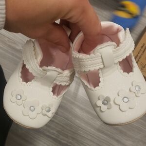 White Baby Shoes with Floral Design